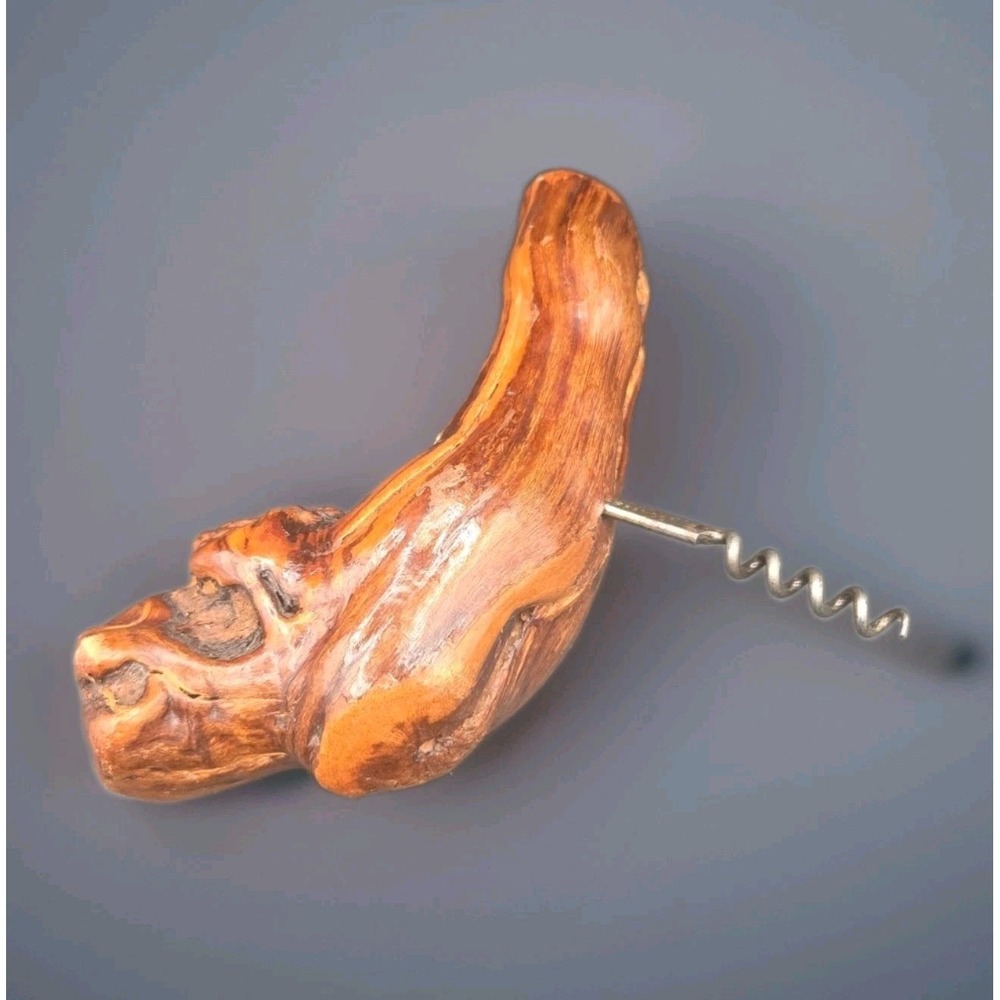 Vintage French Grapevine Burl Wood Handle Corkscrew Wine Bottle Opener Rustic